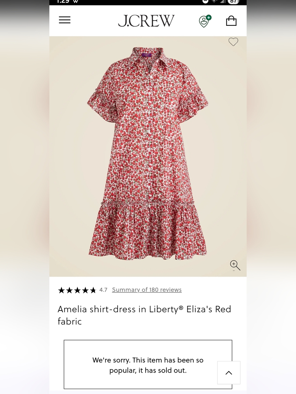J. Crew Amelia Shirt-dress In Liberty Fabric NWOT